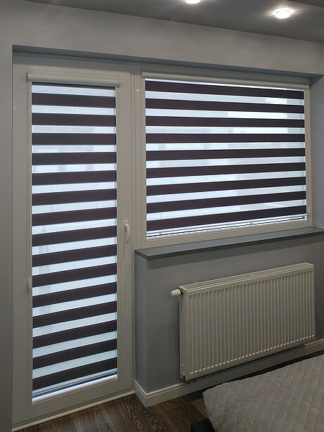 fioletowe rolety dzień noc w kasecie do sypialni serock